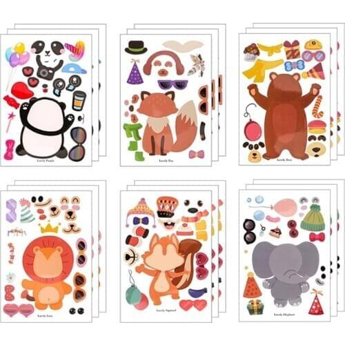 Cartoon Animal Stickers Children Birthday Party Favors Gifts Supplies Kids DIY Education Creative Art Craft Puzzle Assemble Toys