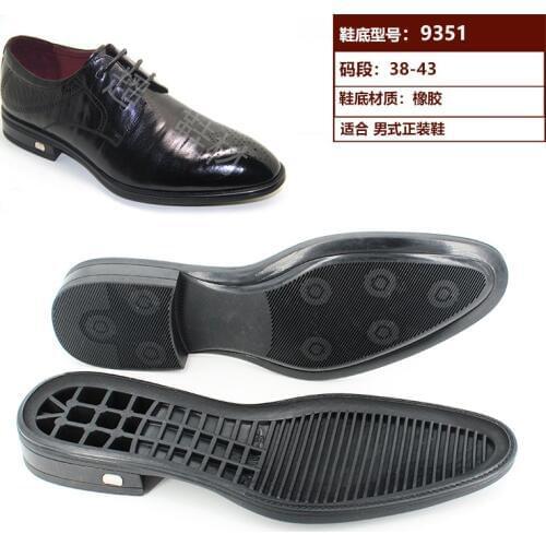 Mens rubber soles handmade leather shoes pointed head dress soles slip wear thick tendon soles 9351