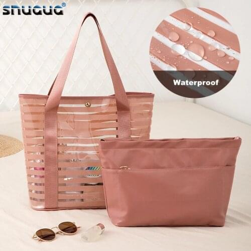 New 2PCS/SET PVC Swimming Bag Gym Tote Transparent Handbags Clear Beach Pool Swim Storage Bags For Women Travel Waterproof Bag