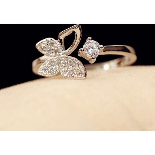 New 925 Sterling Silver Zircon Butterfly Rings for Women Adjustable Size Rings Fashion Wedding Jewelry Anillos Mujer