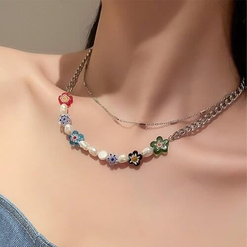 New Color Flower Freshwater Pearl Choker Necklace For Women Fashion Clavicle Chain Personalized Jewelry Gifts For Girlfriend