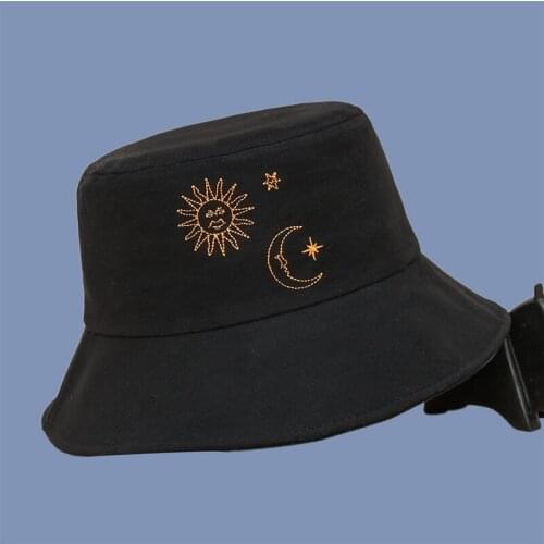 2021 cotton moon Embroidery Bucket Hat Fisherman Hat Outdoor Travel Sun Cap Hats for Men and Women 46