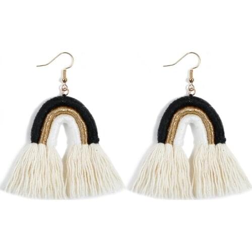 Rainbow Dangle Drop Earring Handmade Women Cotton Thread Braided Boho Earrings