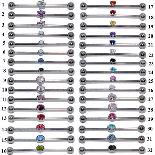 1PC G23 Titanium Industrial Barbell Ring Opal Zircon Flower Gem Charming Earring Industrial Straight Barbell Earrings piercing