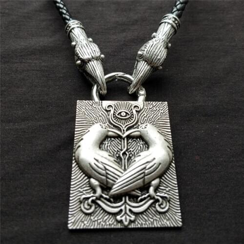 Nordic Viking Raven Pendant Black Bird Celt Crow Necklace Men Talisman Gothic Ethnic Jewelry With Raven Head PU Leather Chain