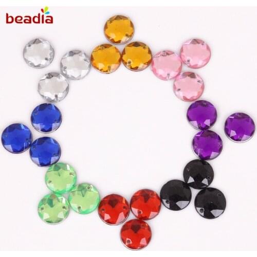 12mm 50Pcs/lot 10 Colors Crystal Round Rhinestones 2 Holes Flatback Acrylic Sew On Rhinestone Jewelry For Dress Clothes Sewing