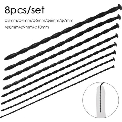 8Pcs/set Silicone urethral obstruction stick sex tools for men Urethral dilator intimate goods Rubber penis toy Male masturbator