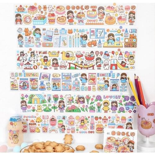 Waterproof Plastic Tape Cute Self-adhesive Tape Girls Daily Pattern Masking Clear Printed Sticker Lovely Gift For Scrapbook Diy
