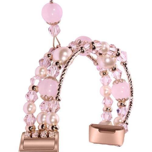Jewelry Crystal Beads Bracelet Wrist Strap for Fitbit Charge 4 Faux Pearl Elastic Stretch Band Replace Wristband