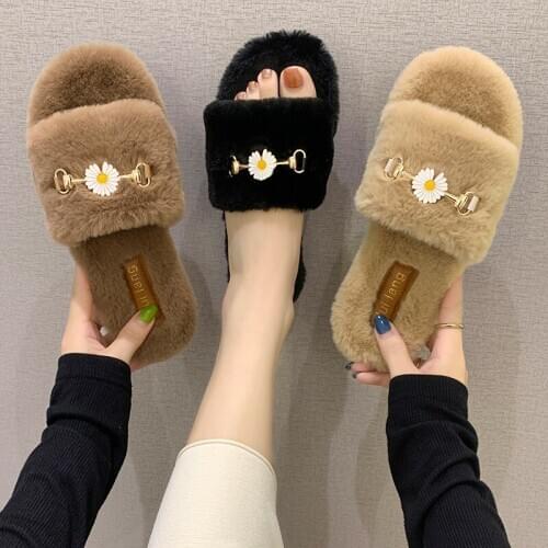 Little daisy fur slippers womens shoes for outer wear summer 2020 new fashion all-match thick-soled sandals and slippers