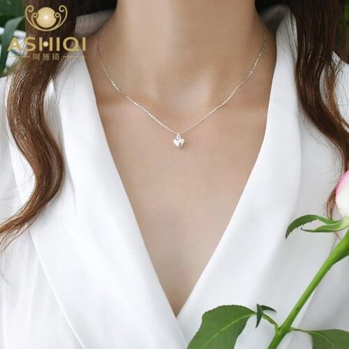 ASHIQI Genuine 925 Sterling Silver Heart Necklace Classic Jewelry for Women Gift 2021 trend