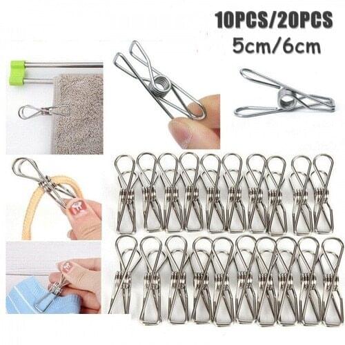 10/20PCS Practical Stainless Steel Clothes Pegs Hanging Clip Pins Laundry Windproof Clamp Hanging Clip for Home School Dormitory