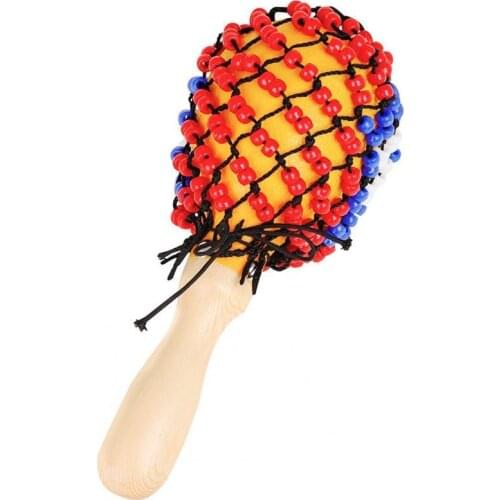 2Pcs Children Bead Net Wooden Sand Hammer Hand Tambourine Percussion Instrument for Education Children Bead Net Wooden Sand Hamm