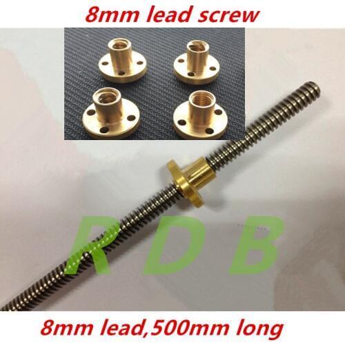 2 pcs RepRap 3D Printer THSL-500-8D T-type stepper motor Lead Screw Dia 8MM Thread 8mm Length 500mm with Copper Nut