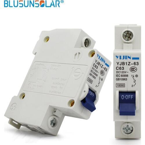 20 PCS / LOT 1P 63A DC125V Circuit Breaker Interrupter Disjunctor MCB For PV Solar System Protection CE YJB1Z-63 DL0222