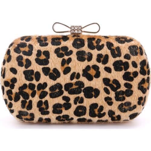 2017 Women Diamonds Bow Handbag Leopard Print Day Clutch Evening Bag For Wedding And Party 4 Color