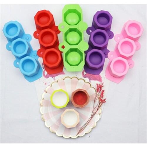 3 Holes Round Geometric Polygonal Concrete Flower Pot Vase Mold Cactus Cement Molds Silicone DIY Aromatherapy Candle Decoration