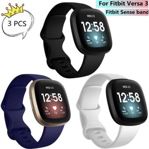 3pcs Band For Fitbit Versa 3 Smart Watch Double-Buck Waterproof Small Large Bracelet Band For Fitbit Versa3/ Sense Smart