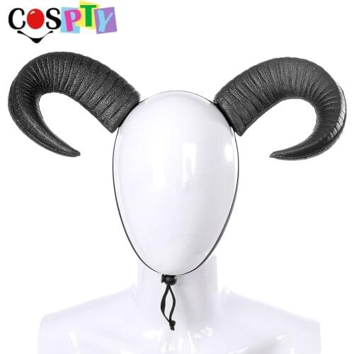 Cospty Demon Evil cosplay Headwear Pure Black OX Horns Gothic Halloween Prop Hairband Horn Headband