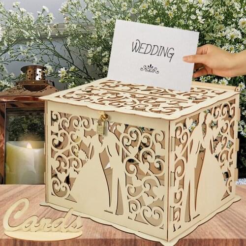 DIY Wedding Gift Card Box Mr & Mrs Wooden Box Money Box Case with Lock Rustic Beautiful Wedding Decoration Birthday Party Favors