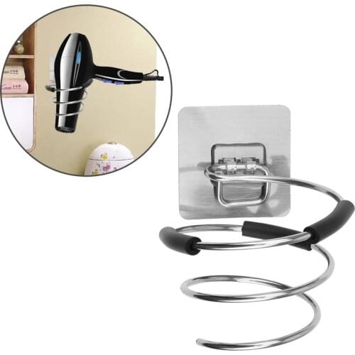 Hair Dryer Holder Blower Organizer Self Adhesive Wall Mounted Nail Free No Drilling Stainless Steel Spiral Stand for Bathroom