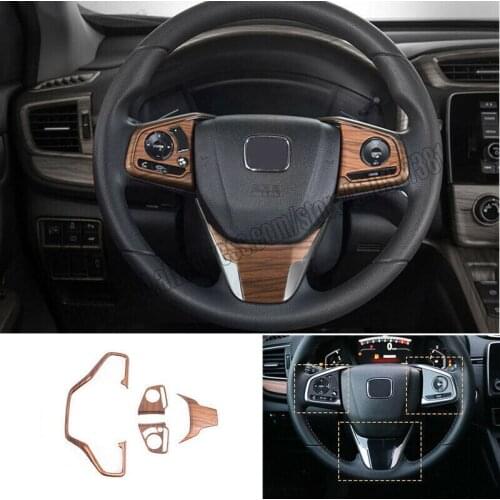For Honda CRV CR-V 2017 2018 2019 2020 2021 4pcs DX Car Steering Wheel Decor Cover Trim Wood Grain