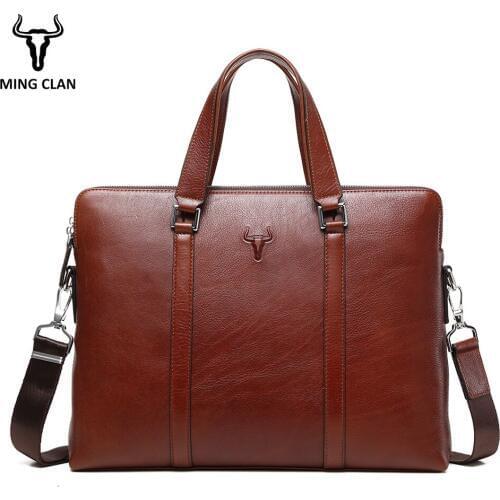 FAMOUSFAMILY Men's Leather Briefcases