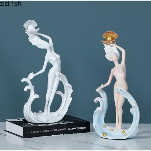 Resin Figure Ornaments Shell Girl Statue Sculpture Model Decoration Crafts Character Decoration GiftHome Decoration Accessories