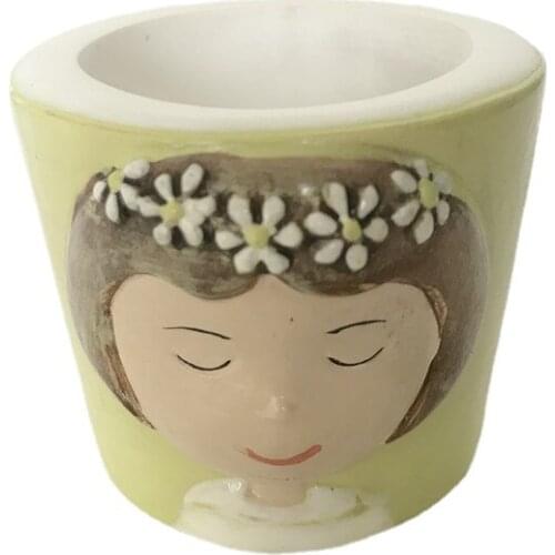 Girl Pattern Round Candle Holder Silicone Cement Candlestick Molds DIY Flower Pot Vase Making Concrete Planter Mould