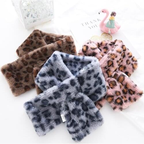 Korean Women Winter Thicken Plush Faux Rabbit Fur Leopard Scarf Collar Shawl Neck Warmer Shrugs Knitted Neckerchief Long Wraps