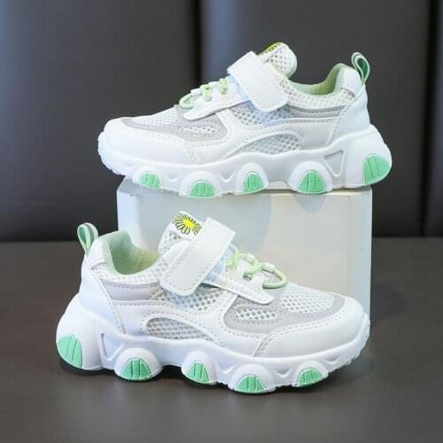 2021 Spring new childrens sports shoes summer girls single mesh breathable casual running shoes autumn students white shoes