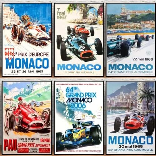 Hot Champion World Grand Prix Retro Monaco 64th Super Motor Car Poster Wall Art Canvas Painting Pictures For Home Bar Decoration