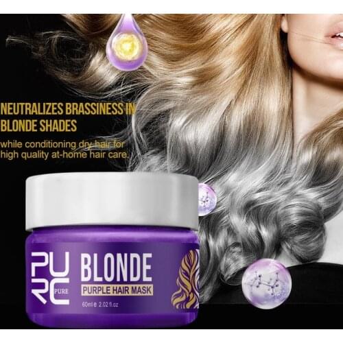 Purple Hair Mask Removes Yellow And Brassy Tones Repairs Frizzy Make Hair Soft Smooth Professional Hair Mask Hair Care 60ml