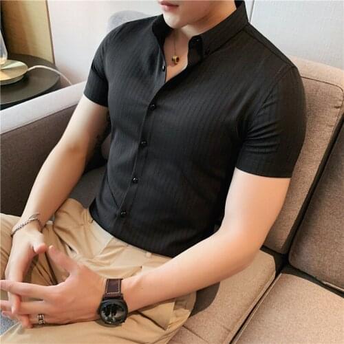 Striped Shirts Short Sleeve High Quality Business Formal Summer Men Dress Fashion 2021 Korean Slim Fit Casual Wear Blouse Homme