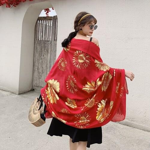 NEW Foil Print Red Flower Oversized 130x180cm Pareo 2021 Cover-Ups Square Scarf Swimsuit Bikini Sun protection Beach Sarong Mats