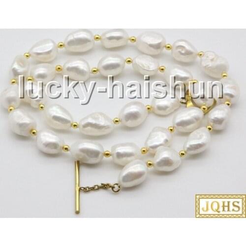 Natural 18" 13mm baroque white Freshwater pearls necklace c58