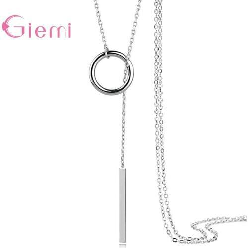 Fashion Jewelry 925 Sterling Silver Round Circle Long Tassel Necklace Women Exquisite Pendant Necklace Sweater Accessories Gifts