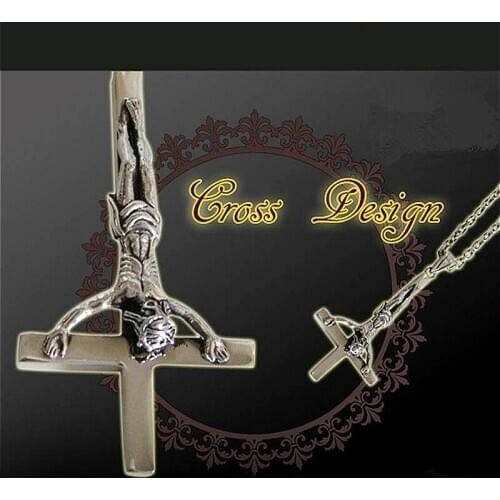 Inverted Cross Necklace Men Gothic Satanic Jewelry Gold Color Stainless Steel Upside Down Cross of St. Peter Pendant