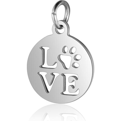 5pcs/Lot 316L Stainless Steel Charms Steel Color Love Dog Paw Hamsa Hand Charms Pendants for Jewelry Making DIY Handmade