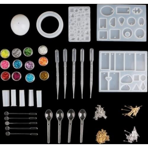 Mold Epoxy Resin Crafts DIY Jewelry Making Tools With Shiny Powder Spoon Mix Stick Clasp Pendant Necklace Charms Cake Decoration