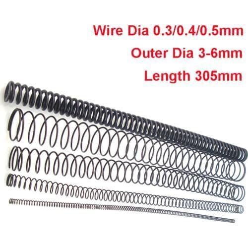 1PCS Y Type Spring Black Manganese Steel Pressure Spring Wire Dia 0.3/0.4/0.5mm Outer Dia 3-6mm Length 305mm