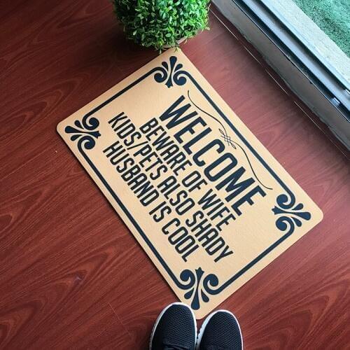 Rubber Doormat Entrance Floor Mat Funny Doormat Welcome Beware of Wife Kids Pets Aslo Shady Husband Cool Outdoor Rubber Door Mat