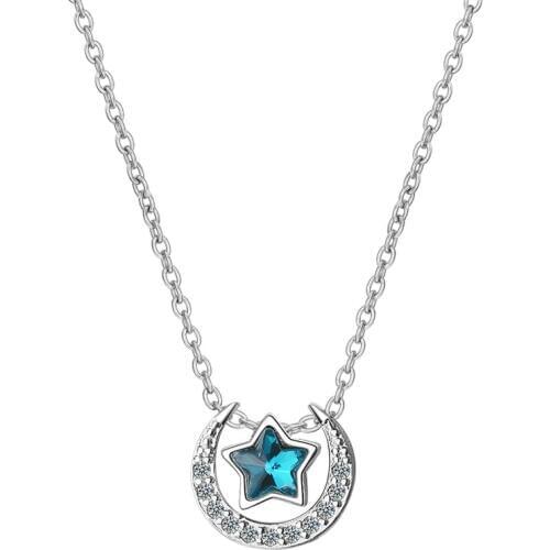 TJP Luxury 925 Sterling Silver Necklace Women Party Accessories Charm Crystal Star Moon Female Pendants Necklace Jewelry Female