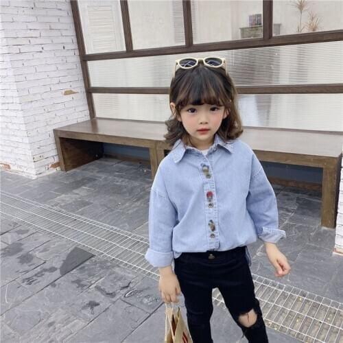 3 4 5 6 7 Y Toddler Girls Shirts Stylish Korean Casual Denim Shirt For Girls Spring Autumn Child Clothing Kids Shirt Outerwear