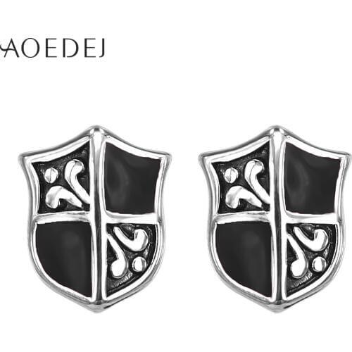 AOEDEJ 2 Colors Shield Earrings Stainless Steel Black Earrings For Men Studs Punk Jewellery Pendientes Acero Inoxidable Mujer