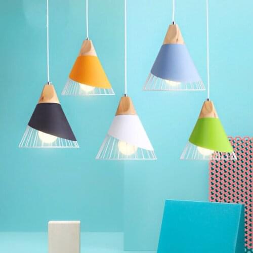 Nordic Chandelier E27 LED pendant light wood and iron indoor home kitchen bedroom living room lamp restaurant decoration Cafe