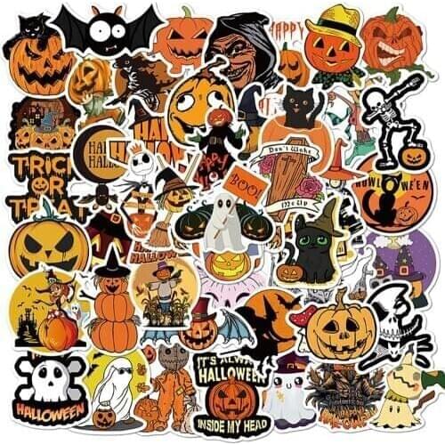 50PCS Kawaii Halloween Pumpkin Stickers Bike Skateboard Fridge Guitar Laptop Luggage Classic Toy Decal Joke Sticker Kids Gift