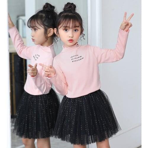 Girls Sweatshirts Ruffled High Collar Autumn Winter Warm Children Undershirts Outfit Inner Wear Letter Printed Kids Top Clothes