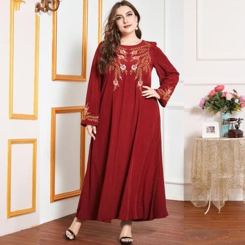 Vintage Muslim Arabic Dress Women Embroidery Long Sleeve Moroccan Kaftan Maxi Hijab Dresses Islamic ClothingDubai Abaya Vestidos