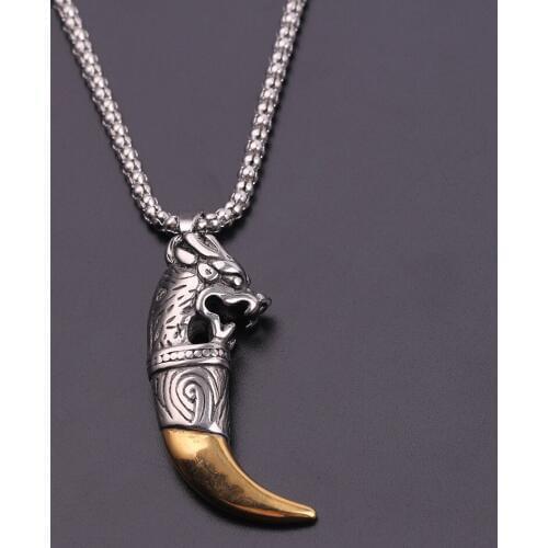 PUNK Wolf Tooth Metal Pendant Necklace Vintage Male Animal Tusk Gothic Collar Motorcycle Accessories Punk Gifts For Friends